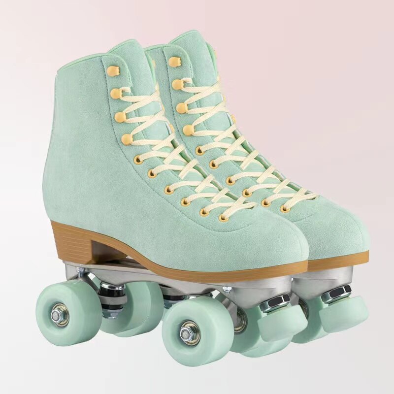 인조 가죽 롤러 스케이트 더블 라인 스케이트, 3 가지 색상, 새로운 스타일, 여성 및 남성 스케이트 신발, PU 휠 4 개